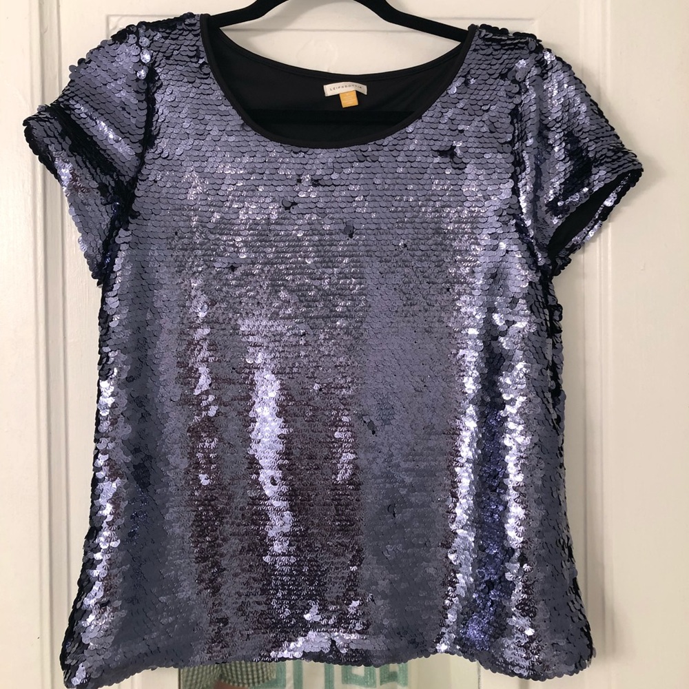 Anthropologie Leifsdottir Blue Sequin Blouse Sz md